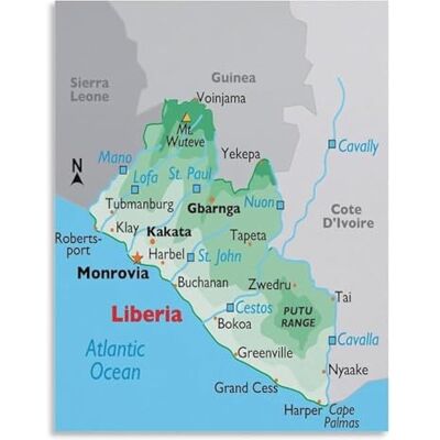 Liberia Map Wall-Art Poster Home Decor Travel Geography Africa(Framed,08x12inch(20x30cm)) Liberia Map Wall-Art Poster Home Decor Travel Geography Africa(Framed,08x12inch(20x30cm))