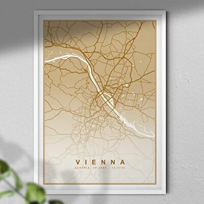 Hygge Creations Mapa de Viena impresión, arte de pared de mapa Póster de viaje Marco blanco de mapa de Austria sin paspartú A3 Hygge Creations Mapa de Viena impresión, arte de pared de mapa Póster de viaje Marco blanco de mapa de Austria sin paspartú A3