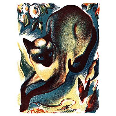 Wee Blue Coo Paintings Póster decorativo para pared, diseño de gato y mariposa siamés Wee Blue Coo Paintings Póster decorativo para pared, diseño de gato y mariposa siamés
