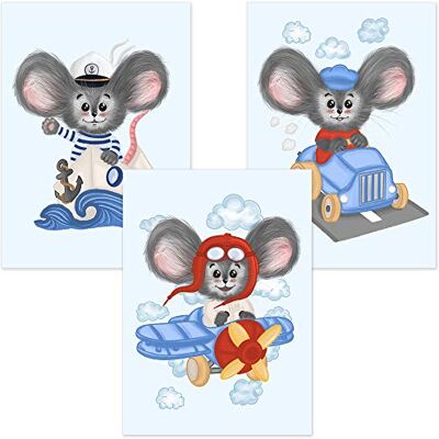 ALLEOVS ® Póster de decoración de habitación de ratón Pilot Racer Captain Sweet Mouse Wall Art Print Juego de 3 imágenes 21 x 29,7 cm para niños y niñas Decoración de habitación de bebé ALLEOVS ® Póster de decoración de habitación de ratón Pilot Racer Captain Sweet Mouse Wall Art Print Juego de 3 imágenes 21 x 29,7 cm para niños y niñas Decoración de habitación de bebé