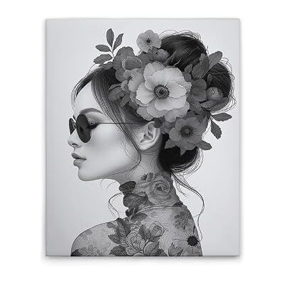 A.S. Création WTD Lienzo decorativo (40 x 50 cm), diseño de chica de flores, color gris y negro A.S. Création WTD Lienzo decorativo (40 x 50 cm), diseño de chica de flores, color gris y negro