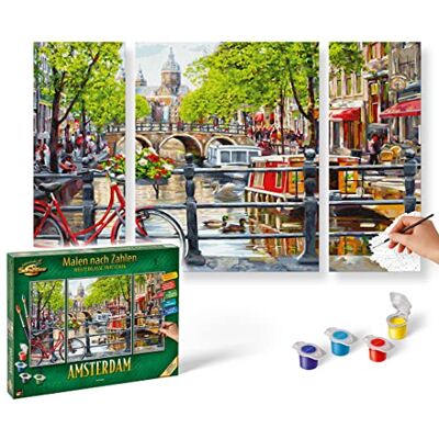 Schipper Ámsterdam Pintura por números para Adultos, Incluye Pinceles y Pinturas acrílicas, tríptico, 50 x 80 cm Schipper Ámsterdam Pintura por números para Adultos, Incluye Pinceles y Pinturas acrílicas, tríptico, 50 x 80 cm