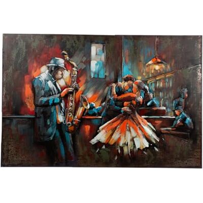 Gilde Bartime Cuadro de metal (80 x 120 cm), diseño de músicos y pareja, rectangular, color azul, marrón y rojo Gilde Bartime Cuadro de metal (80 x 120 cm), diseño de músicos y pareja, rectangular, color azul, marrón y rojo