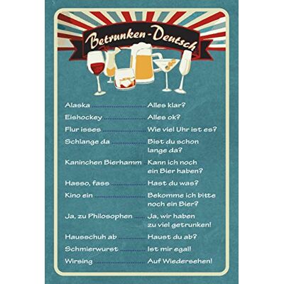 Schatzmix Blechschild Betrunken-Deutsch Getränkekarte Bar Metallschild Wanddeko 20x30 Tin Sign Señal metálica, Multicolor, 20 x 30 cm Schatzmix Blechschild Betrunken-Deutsch Getränkekarte Bar Metallschild Wanddeko 20x30 Tin Sign Señal metálica, Multicolor, 20 x 30 cm