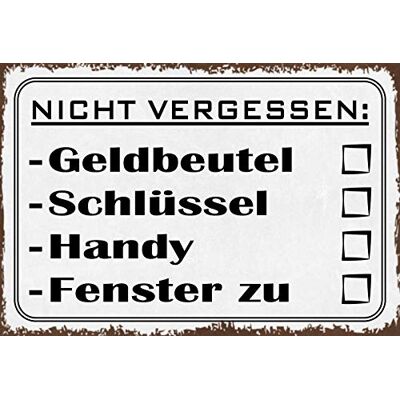 Schatzmix Blechschild Spruch Nicht vergessen Abhackliste Metallschild 30x20 Deko Tin Sign Señal metálica, hojalata, Multicolor, 20 x 30 cm Schatzmix Blechschild Spruch Nicht vergessen Abhackliste Metallschild 30x20 Deko Tin Sign Señal metálica, hojalata, Multicolor, 20 x 30 cm