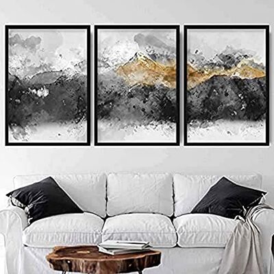 ARTZE Wall Art Abstracto Art Print of Paintings Mountains Juego de 3 piezas, 30 cm de ancho x 40 cm de alto, color negro/gris/amarillo ARTZE Wall Art Abstracto Art Print of Paintings Mountains Juego de 3 piezas, 30 cm de ancho x 40 cm de alto, color negro/gris/amarillo