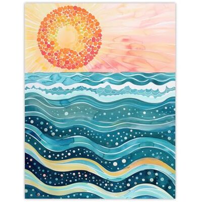 Artery8 Sun Rising Over Sea Waves Blue Orange Folk Art Living Room Large Wall Art Poster Print Thick Paper 18X24 Inch Artery8 Sun Rising Over Sea Waves Blue Orange Folk Art Living Room Large Wall Art Poster Print Thick Paper 18X24 Inch