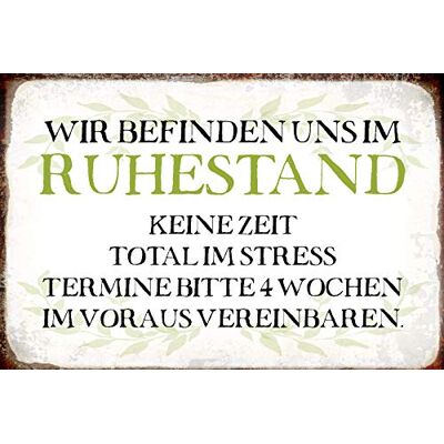 Schatzmix Blechschild Spruch Wir befinden UNS im Ruhestand Metallschild 20x30 Deko Señal metálica, hojalata, Multicolor, 20 x 30 cm Schatzmix Blechschild Spruch Wir befinden UNS im Ruhestand Metallschild 20x30 Deko Señal metálica, hojalata, Multicolor, 20 x 30 cm