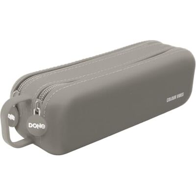 DOHE Estuche Escolar Doble Gris 2 Compartimentos con Cremallera, Silicona Suave y Resistente, 21,5x6,5 cm, Asa de Transporte, Material Escolar DOHE Estuche Escolar Doble Gris 2 Compartimentos con Cremallera, Silicona Suave y Resistente, 21,5x6,5 cm, Asa de Transporte, Material Escolar