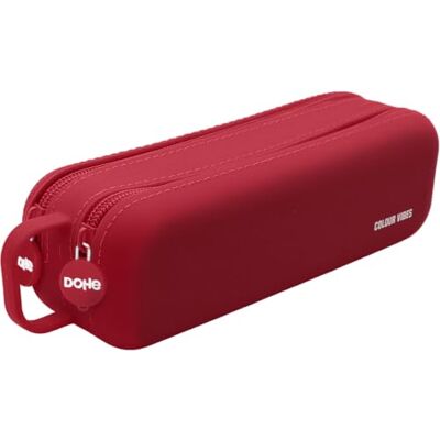 DOHE Estuche Escolar Doble Rojo 2 Compartimentos con Cremallera, Silicona Suave y Resistente, 21,5x6,5 cm, Asa de Transporte, Material Escolar DOHE Estuche Escolar Doble Rojo 2 Compartimentos con Cremallera, Silicona Suave y Resistente, 21,5x6,5 cm, Asa de Transporte, Material Escolar