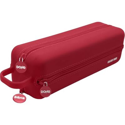 DOHE Estuche Escolar Cuádruple Rojo 4 Compartimentos con Cremallera, Fabricado en Silicona Suave y Resistente, 24x6,2x6,5 cm, Incluye Asa de Transporte DOHE Estuche Escolar Cuádruple Rojo 4 Compartimentos con Cremallera, Fabricado en Silicona Suave y Resistente, 24x6,2x6,5 cm, Incluye Asa de Transporte