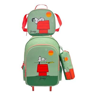CYPBRANDS Set Trolley Funcional, Escolar, Viaje, 3 Pcs,Lonchera, Estuche, Color Verde, Producto Oficial, Snoopy CYPBRANDS Set Trolley Funcional, Escolar, Viaje, 3 Pcs,Lonchera, Estuche, Color Verde, Producto Oficial, Snoopy