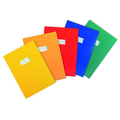HERMA Sobres A4 de cartón, surtido de 5 unidades, fundas para cuadernos con campo de rotulación de papel estable y extrafuerte, juego de fundas para cuadernos escolares, de colores HERMA Sobres A4 de cartón, surtido de 5 unidades, fundas para cuadernos con campo de rotulación de papel estable y extrafuerte, juego de fundas para cuadernos escolares, de colores