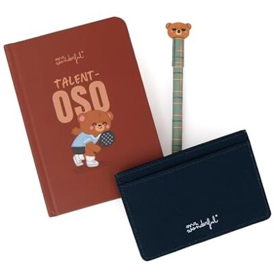 Mr. Wonderful Kit de Regalo Bo-Bo Oso – Libreta A6, Tarjetero y Bolígrafo Borrable – TALENT-OSO Mr. Wonderful Kit de Regalo Bo-Bo Oso – Libreta A6, Tarjetero y Bolígrafo Borrable – TALENT-OSO