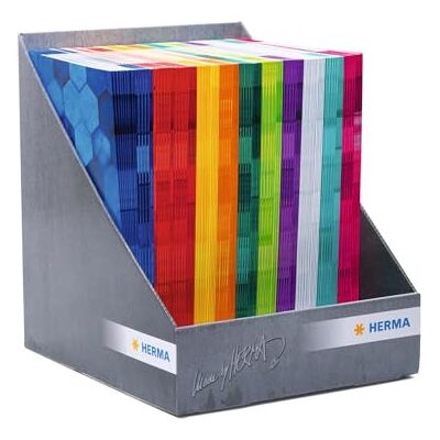 HERMA Juego de 120 fundas de cartón A4 con campo de rotulación de papel estable y extrafuerte, con diseño hexagonal para cuadernos escolares, de colores HERMA Juego de 120 fundas de cartón A4 con campo de rotulación de papel estable y extrafuerte, con diseño hexagonal para cuadernos escolares, de colores