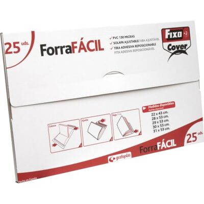 FIXO Cover Pack 25 Forros Libros Ajustables 31 x 53cm, PVC 130µ Sistema Forrafácil de para Forrar Libros en 3 Pasos, Transparente, Solapa Ajustable, Reposicionable, Libros Gran Formato FIXO Cover Pack 25 Forros Libros Ajustables 31 x 53cm, PVC 130µ Sistema Forrafácil de para Forrar Libros en 3 Pasos, Transparente, Solapa Ajustable, Reposicionable, Libros Gran Formato