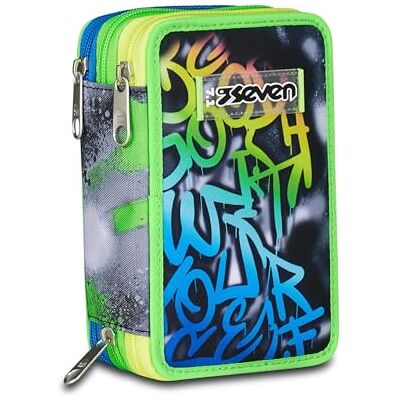Seven Estuche Escolar 3 Cremalleras, Negro y Verde, portalápices Triple Compartimento Completo con bolígrafos, lápices, Colores, Accesorios Mochila, Escuela Primaria, niño Seven Estuche Escolar 3 Cremalleras, Negro y Verde, portalápices Triple Compartimento Completo con bolígrafos, lápices, Colores, Accesorios Mochila, Escuela Primaria, niño
