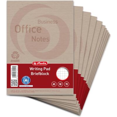 herlitz Landre Recycling Lote de 10 libretas A5, 50 hojas cuadriculadas, 70 g/m² herlitz Landre Recycling Lote de 10 libretas A5, 50 hojas cuadriculadas, 70 g/m²