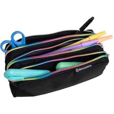 Exacompta Ref. – 1 Estuche Rectangular Raibow – Bolso con 3 Compartimentos para Separar y Guardar Diversos Accesorios y Materiales de Escritura – Cierre de Cremallera Arco Iris – Negro Exacompta Ref. – 1 Estuche Rectangular Raibow – Bolso con 3 Compartimentos para Separar y Guardar Diversos Accesorios y Materiales de Escritura – Cierre de Cremallera Arco Iris – Negro