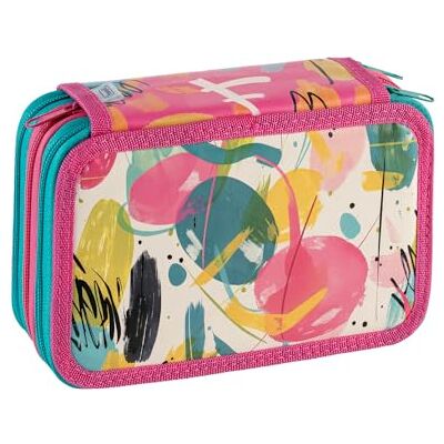 Favorit Estuche con 3 compartimentos para la escuela, con papelería, 20 x 13 x 7,5 cm, Art Rosa Favorit Estuche con 3 compartimentos para la escuela, con papelería, 20 x 13 x 7,5 cm, Art Rosa