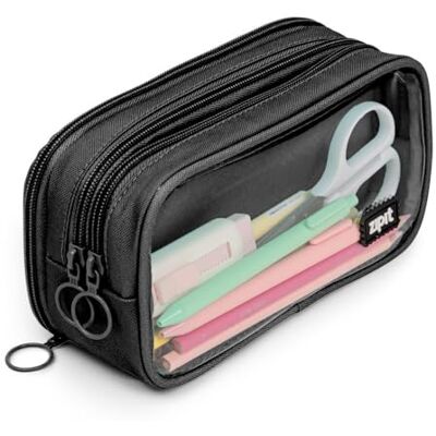 ZIPIT Estuche medio y medio para lápices de gran capacidad, Black, Pencil case, Estuche para lápices ZIPIT Estuche medio y medio para lápices de gran capacidad, Black, Pencil case, Estuche para lápices