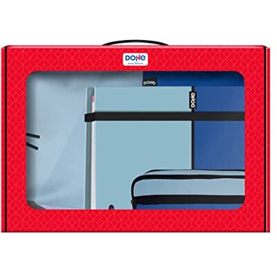 DOHE Pack Material Escolar Mochila Ergonómica 17 Litros, Carpeta A4 de anillas con 100 Hojas y Estuche Portatodo Triple Material escolar Color Azul DUO DOHE Pack Material Escolar Mochila Ergonómica 17 Litros, Carpeta A4 de anillas con 100 Hojas y Estuche Portatodo Triple Material escolar Color Azul DUO