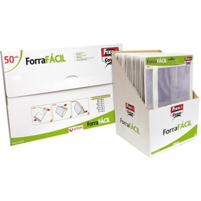 FIXO Cover Pack 50 Forros Libros Ajustable 31 x 52 cm, Forrafácil 70µ Polipropileno Transparente, Solapa Ajustable con Adhesivo Removible, Ideal para Libros de Gran Formato FIXO Cover Pack 50 Forros Libros Ajustable 31 x 52 cm, Forrafácil 70µ Polipropileno Transparente, Solapa Ajustable con Adhesivo Removible, Ideal para Libros de Gran Formato