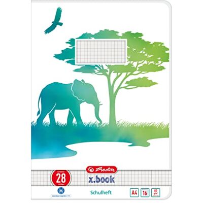 herlitz Greenline Cuaderno escolar (A4, 16 hojas, línea 28, cuadriculado con 2 márgenes, 10 unidades), diseño de elefante herlitz Greenline Cuaderno escolar (A4, 16 hojas, línea 28, cuadriculado con 2 márgenes, 10 unidades), diseño de elefante