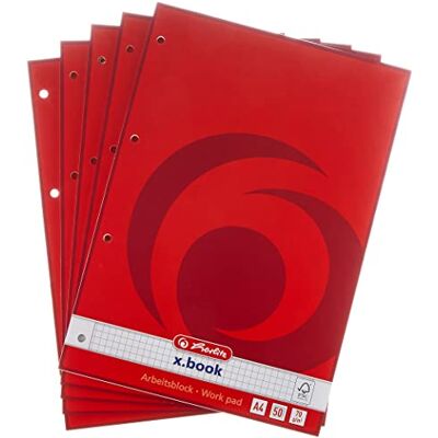 herlitz Lote de 5 libretas de cuadros (DIN A4, 50 hojas), varios colores herlitz Lote de 5 libretas de cuadros (DIN A4, 50 hojas), varios colores