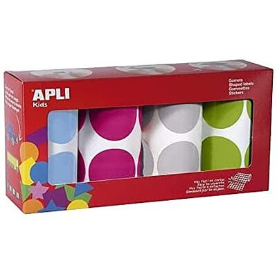 Apli kids Modelo - 4 Rollos de pegatinas redondas 45mm - Materiales de manualidades Apli kids Modelo - 4 Rollos de pegatinas redondas 45mm - Materiales de manualidades