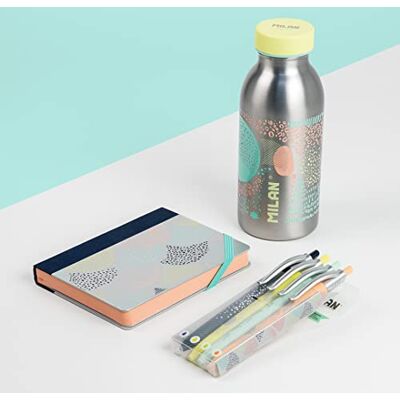 MILAN ® Botella isotérmica + 4 bolígrafos de colores + libreta, serie Silver MILAN ® Botella isotérmica + 4 bolígrafos de colores + libreta, serie Silver
