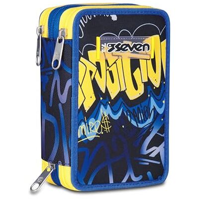Seven Estuche Escolar con 3 Cremalleras, Azul y Amarillo, portalápices Triple Compartimento Completo con bolígrafos, lápices, Colores, Accesorios de Mochila, Escuela Primaria, niño Seven Estuche Escolar con 3 Cremalleras, Azul y Amarillo, portalápices Triple Compartimento Completo con bolígrafos, lápices, Colores, Accesorios de Mochila, Escuela Primaria, niño