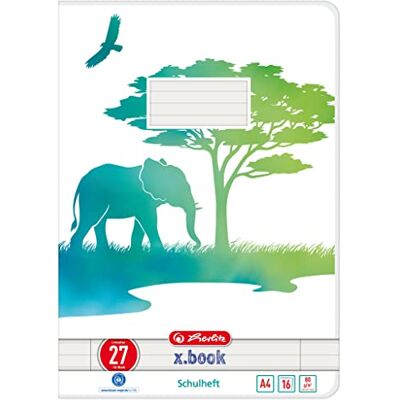 herlitz Greenline Cuaderno escolar (A4, 16 hojas, línea 27, 2 márgenes, 10 unidades), diseño de elefante herlitz Greenline Cuaderno escolar (A4, 16 hojas, línea 27, 2 márgenes, 10 unidades), diseño de elefante