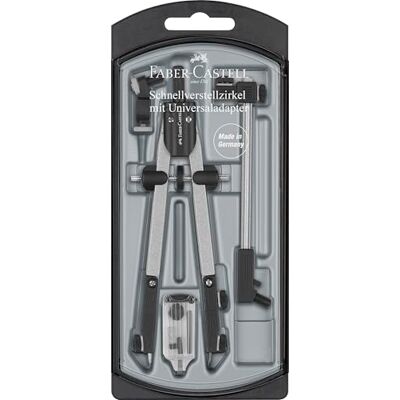 Faber-Castell Compás de Ajuste Rápido con Adaptador Aniversal + Alargadera y Accesorios Faber-Castell Compás de Ajuste Rápido con Adaptador Aniversal + Alargadera y Accesorios