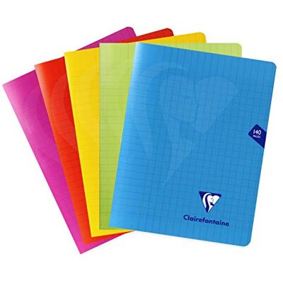 Clairefontaine Lote de 5 cuadernos con grapas Mimesys (17 x 22 cm, 140 páginas grandes azulejos – Papel blanco 90 g – Cubiertas Polypro surtidos aleatorios Clairefontaine Lote de 5 cuadernos con grapas Mimesys (17 x 22 cm, 140 páginas grandes azulejos – Papel blanco 90 g – Cubiertas Polypro surtidos aleatorios