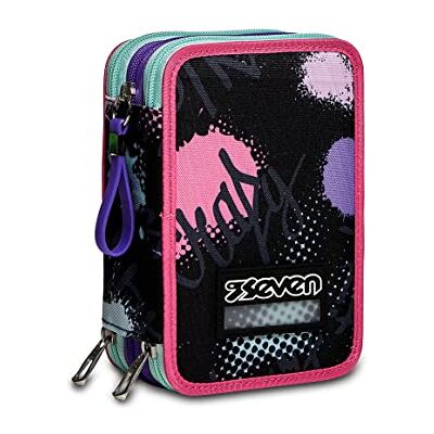 Seven Estuche Escolar 3 Compartimientos – PINKYPOIS Girl, Negro con Material Incluido: Lápices, Bolígrafos y Marcadores – Gran Capacidad para Niños, Niñas y Adolescentes Seven Estuche Escolar 3 Compartimientos – PINKYPOIS Girl, Negro con Material Incluido: Lápices, Bolígrafos y Marcadores – Gran Capacidad para Niños, Niñas y Adolescentes