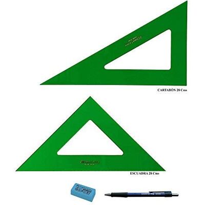 Faber-Castell PACK LOTE FC Técnico verde Escuadra 566-28 Cms + Cartabón 666-28 Cms con sus fundas protectoras + REGALO Faber-Castell PACK LOTE FC Técnico verde Escuadra 566-28 Cms + Cartabón 666-28 Cms con sus fundas protectoras + REGALO