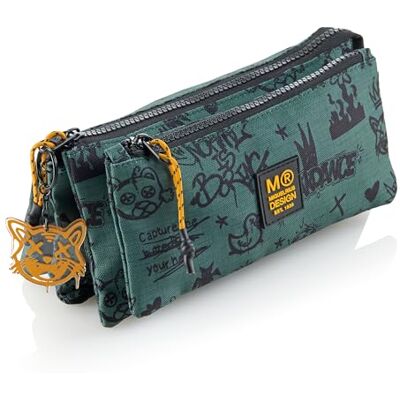 Miquelrius Estuche Escolar Cuádruple, Portatodo Reciclado con 3 Compartimentos Interiores, Bolsillo Exterior, Tiradores de Cuerda, Llavero, Vuelta al Cole, 22 x 4 x 11,5 cm, Not Boring Verde Miquelrius Estuche Escolar Cuádruple, Portatodo Reciclado con 3 Compartimentos Interiores, Bolsillo Exterior, Tiradores de Cuerda, Llavero, Vuelta al Cole, 22 x 4 x 11,5 cm, Not Boring Verde