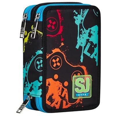 SJ Gang Estuche Escolar 3 Cremalleras, Negro, Multicolor Game, portalápices Triple Compartimento Completo con bolígrafos, lápices, Colores, Accesorios Mochila, elementales, medianos, niño, Negro, SJ Gang Estuche Escolar 3 Cremalleras, Negro, Multicolor Game, portalápices Triple Compartimento Completo con bolígrafos, lápices, Colores, Accesorios Mochila, elementales, medianos, niño, Negro,