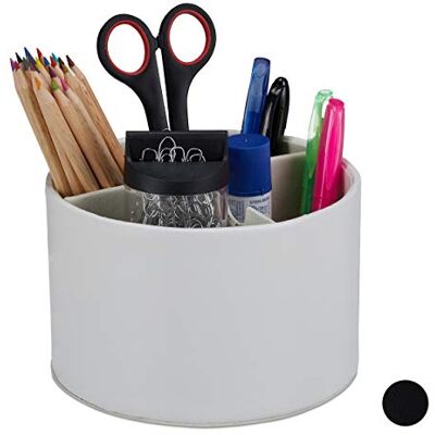 Relaxdays Lapicero, Redondo, Tres Compartimentos, Organizador, Apariencia de Cuero, 11,5 x 16 cm, 1 Ud., Crema Relaxdays Lapicero, Redondo, Tres Compartimentos, Organizador, Apariencia de Cuero, 11,5 x 16 cm, 1 Ud., Crema