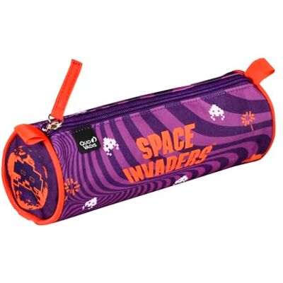 QUO VADIS Space invaders Estuche escolar redondo (23 x 8 x 8 cm), color morado QUO VADIS Space invaders Estuche escolar redondo (23 x 8 x 8 cm), color morado