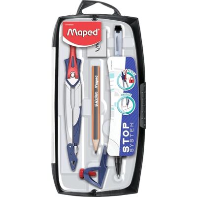 Maped Material Escolar Stop System Caja 7 Piezas Compás Escolar Incluye Abrazadera Universal, Portaminas, Afilaminas, Estuche de Minas, Mini Lápiz y Goma Sistema de Bloqueo de Brazos Maped Material Escolar Stop System Caja 7 Piezas Compás Escolar Incluye Abrazadera Universal, Portaminas, Afilaminas, Estuche de Minas, Mini Lápiz y Goma Sistema de Bloqueo de Brazos