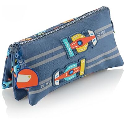 Miquelrius Estuche Escolar Infantil Triple, Portatodo Reciclado con 3 Compartimentos, Diseño Coches de Carreras, Llavero Casco, Etiqueta Silicona, Vuelta al Cole, 22 x 2 x 11,5 cm, Grand Prix Miquelrius Estuche Escolar Infantil Triple, Portatodo Reciclado con 3 Compartimentos, Diseño Coches de Carreras, Llavero Casco, Etiqueta Silicona, Vuelta al Cole, 22 x 2 x 11,5 cm, Grand Prix