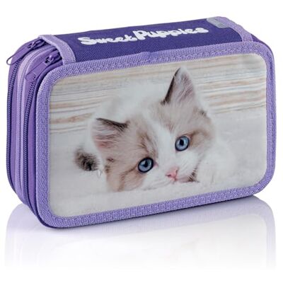 Favorit Estuche Escolar con 3 Cremalleras, Incluye 12 lápices de Colores y 18 rotuladores, 20 x 13 x 7,5 cm, con 3 Compartimentos, Rosa y Aguamarina, Versión de Gato Favorit Estuche Escolar con 3 Cremalleras, Incluye 12 lápices de Colores y 18 rotuladores, 20 x 13 x 7,5 cm, con 3 Compartimentos, Rosa y Aguamarina, Versión de Gato