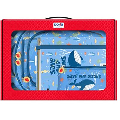 DOHE Pack Material Escolar Mochila Ergonómica 14 Litros, Carpeta A4 de anillas con 100 Hojas y Estuche Portatodo Triple Material escolar WWF Save Our Oceans DOHE Pack Material Escolar Mochila Ergonómica 14 Litros, Carpeta A4 de anillas con 100 Hojas y Estuche Portatodo Triple Material escolar WWF Save Our Oceans