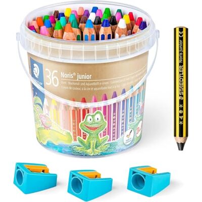 STAEDTLER Noris Junior 140 C36P1X Lápices de colores y acuarela 3 en 1 (mina muy gruesa, irrompible, ideal para niños, 36 lápices, 3 sacapuntas y lápiz) STAEDTLER Noris Junior 140 C36P1X Lápices de colores y acuarela 3 en 1 (mina muy gruesa, irrompible, ideal para niños, 36 lápices, 3 sacapuntas y lápiz)
