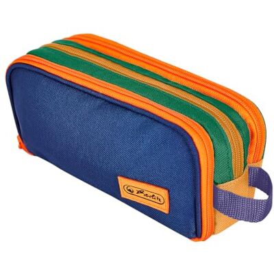 herlitz Estuche Escolar Bolsa de Cosméticos Triple Azul Marino Neón 3 Compartimientos, Organizador Solapa, Bolsillo de Malla, Mango, Azul Marino Naranja (23,5 x 11 x 7,5 cm) herlitz Estuche Escolar Bolsa de Cosméticos Triple Azul Marino Neón 3 Compartimientos, Organizador Solapa, Bolsillo de Malla, Mango, Azul Marino Naranja (23,5 x 11 x 7,5 cm)