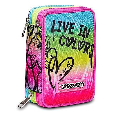 Seven Estuche Escolar 3 Compartimientos – COLOUR EXPRESSION, Rosa con corazones con Material Incluido: Lápices, Bolígrafos y Marcadores – Gran Capacidad para Niños, Niñas y Adolescentes Seven Estuche Escolar 3 Compartimientos – COLOUR EXPRESSION, Rosa con corazones con Material Incluido: Lápices, Bolígrafos y Marcadores – Gran Capacidad para Niños, Niñas y Adolescentes