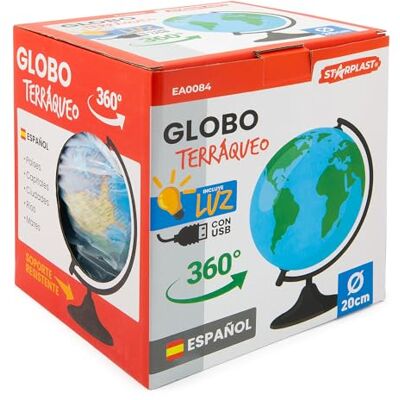 Starplast Globo Terráqueo Con Luz USB, Soporte Metálico, Mapamundi, Educativo, Globo Girable, Decoración de Escritorio, Geografía, Español 20 cm Diámetro Starplast Globo Terráqueo Con Luz USB, Soporte Metálico, Mapamundi, Educativo, Globo Girable, Decoración de Escritorio, Geografía, Español 20 cm Diámetro