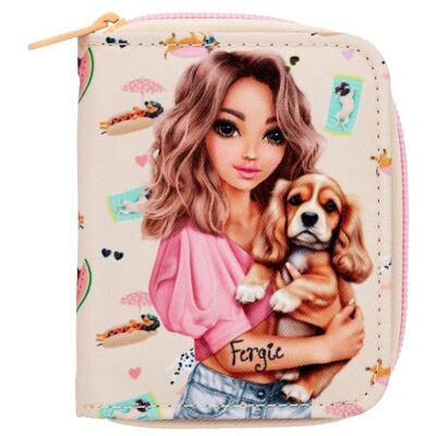 Depesche TOPModel Sunny Dog Monedero para niños en amarillo claro y morado, con motivo de modelo y divertido estampado de perritos, monedero con compartimentos abiertos Depesche TOPModel Sunny Dog Monedero para niños en amarillo claro y morado, con motivo de modelo y divertido estampado de perritos, monedero con compartimentos abiertos